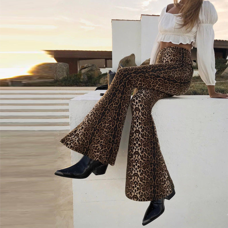 Leopard print flared women's sweatpants