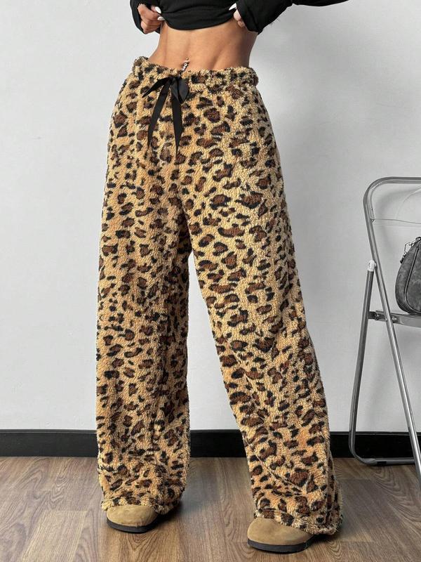 Fleece-lined and thickened leopard print wide-leg pants