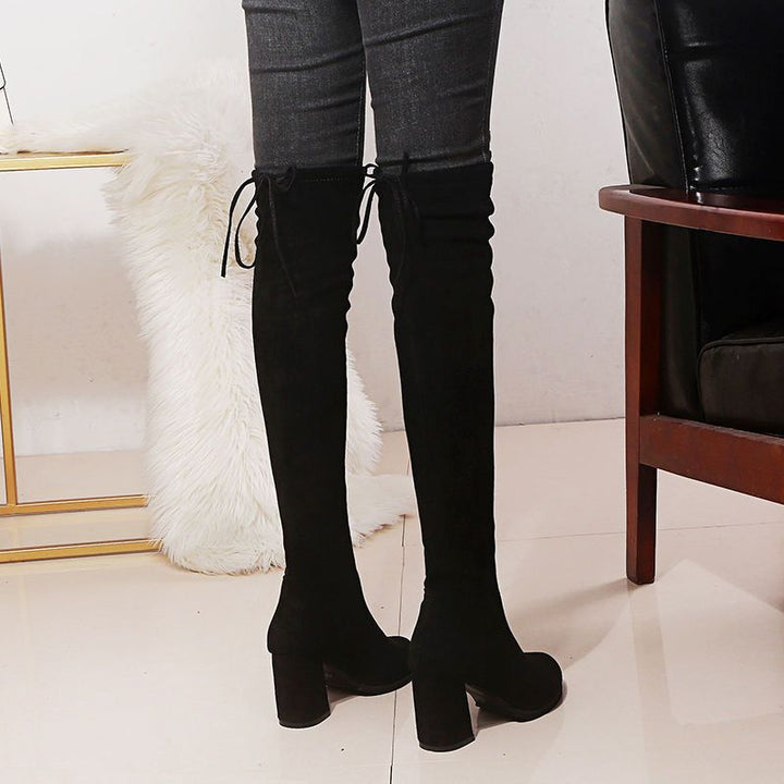 High-heeled knee-high elastic boots