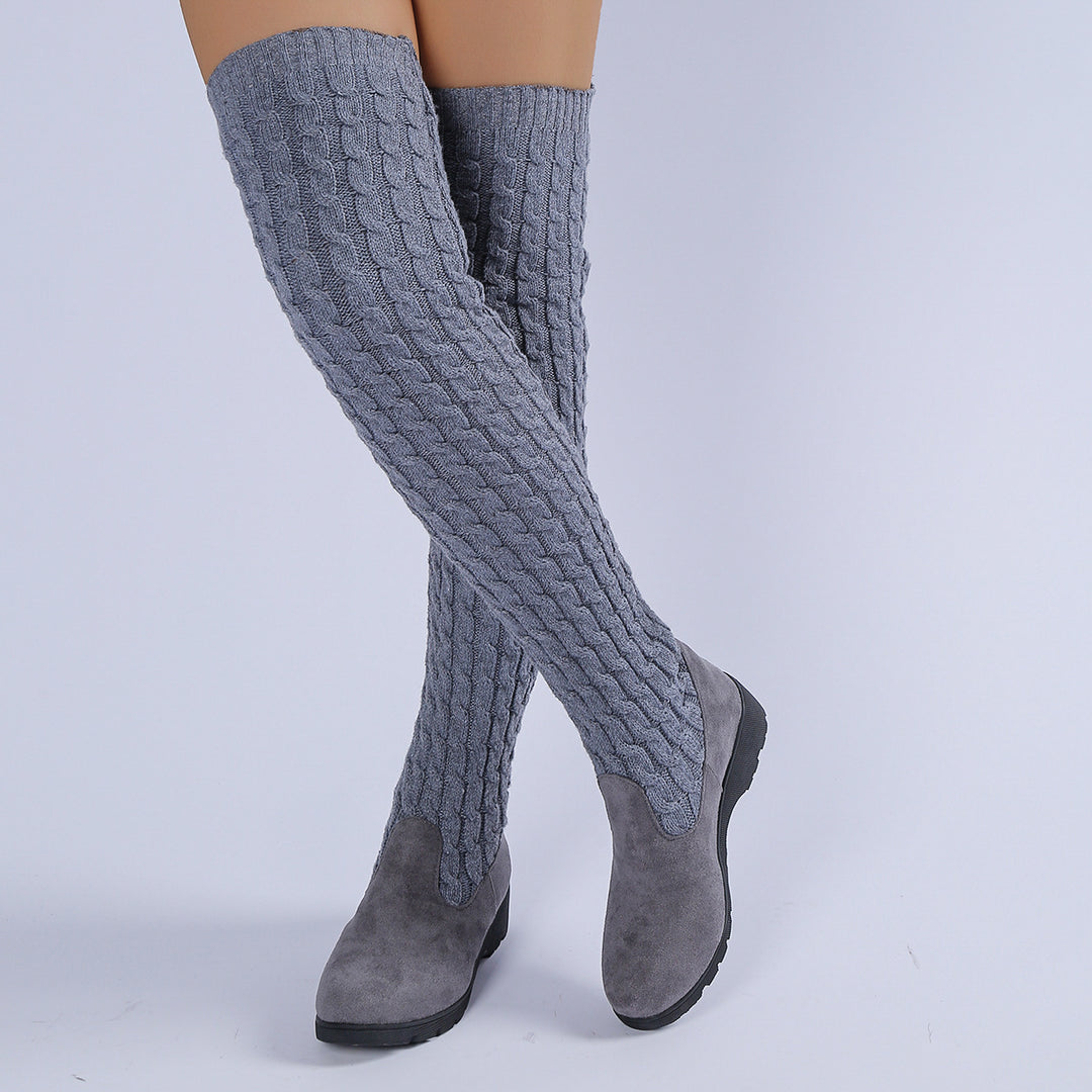 Slimming wedge knit over-the-knee boots