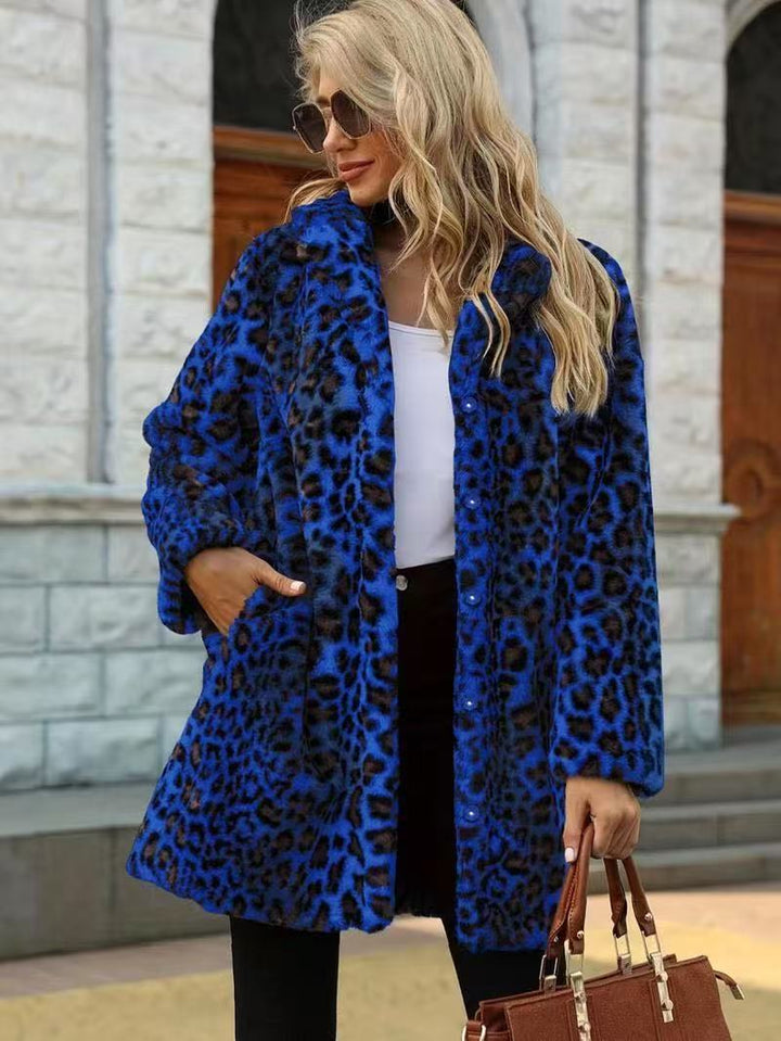 Leopard print loose fur coat