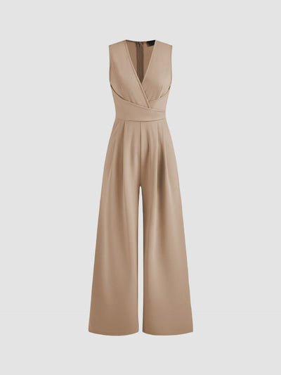 V-Neck Wrap Wide Leg Jumpsuit