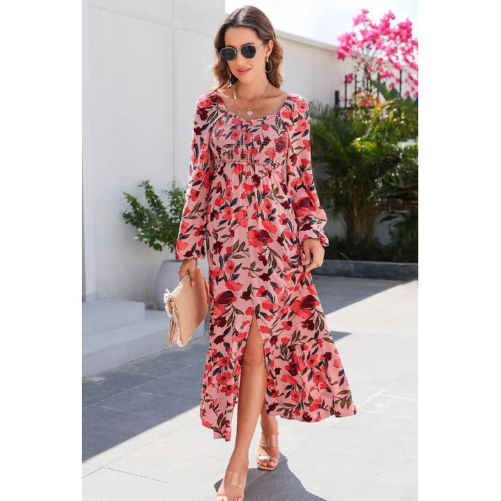 Fashion Printed Long Sleeve Square Neck Dress