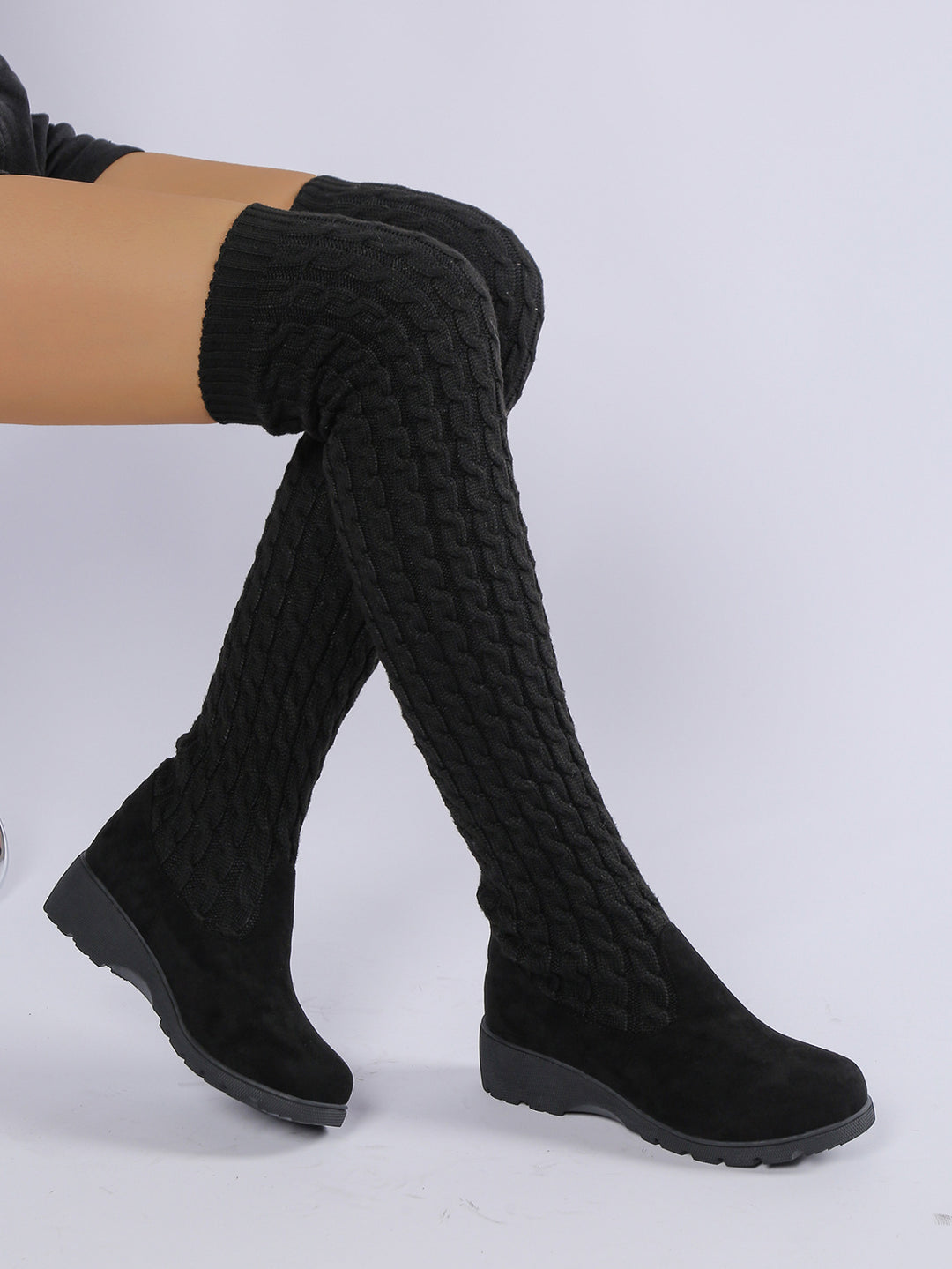 Slimming wedge knit over-the-knee boots