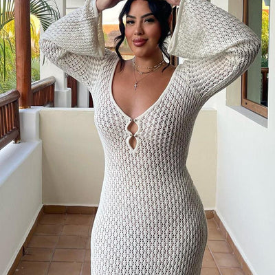 V-neck Cutout Long Dress Knit