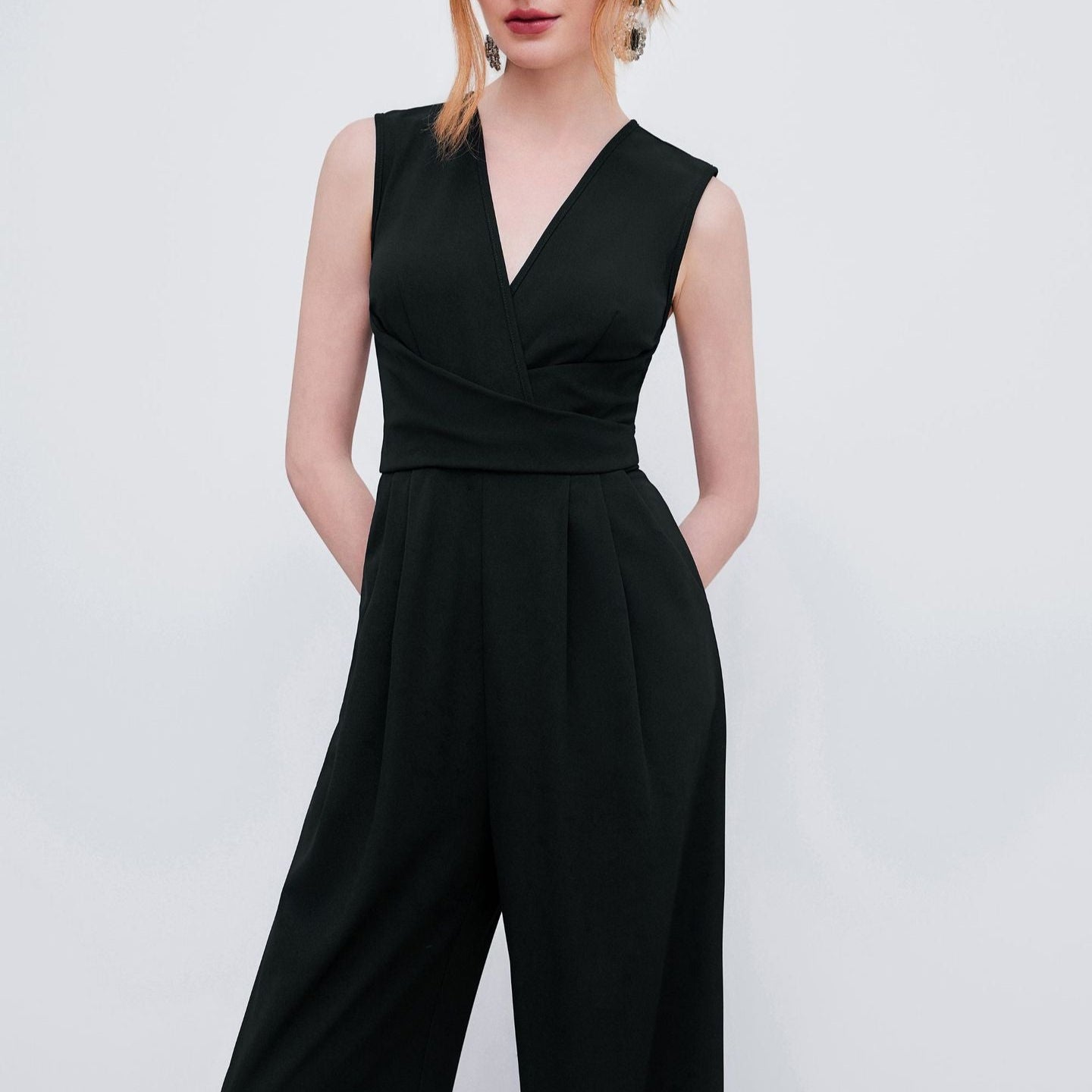 V-Neck Wrap Wide Leg Jumpsuit
