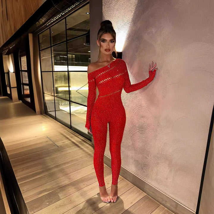 One-piece long-sleeve rhinestone glitter mesh jacket