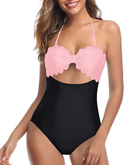 Lace Hanging Neck Backless One-piece Swimsuit