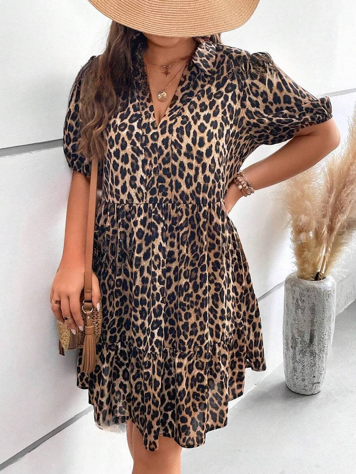 Sleeveless leopard print V-neck elegant dress