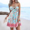 Printed Strapless Hanging Neck Hollow Out Dresses