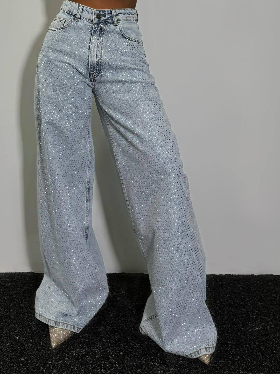 Rhinestone Loose High Waist Jeans