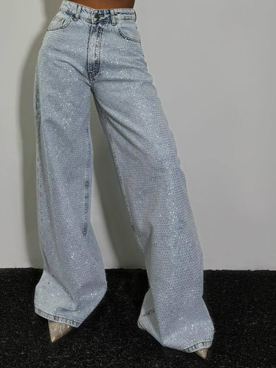 Rhinestone Loose High Waist Jeans