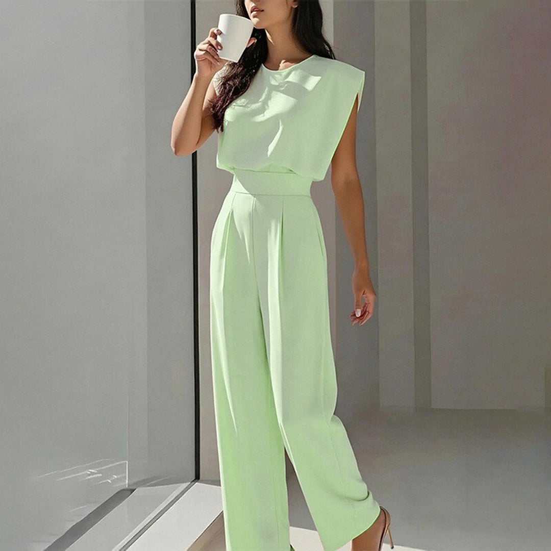 Summer solid color slim waist jumpsuit