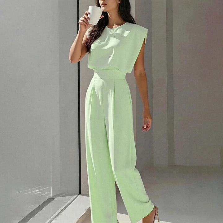 Summer solid color slim waist jumpsuit