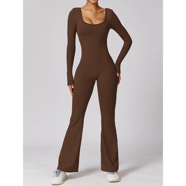 Fitted long-sleeved backless jumpsuit