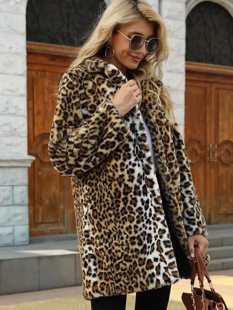 Leopard print loose fur coat