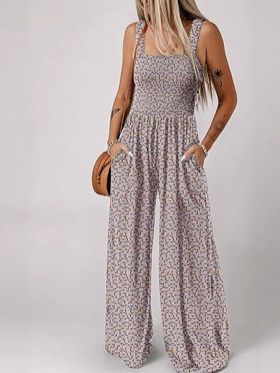 Printed pleated pocket jumpsuit