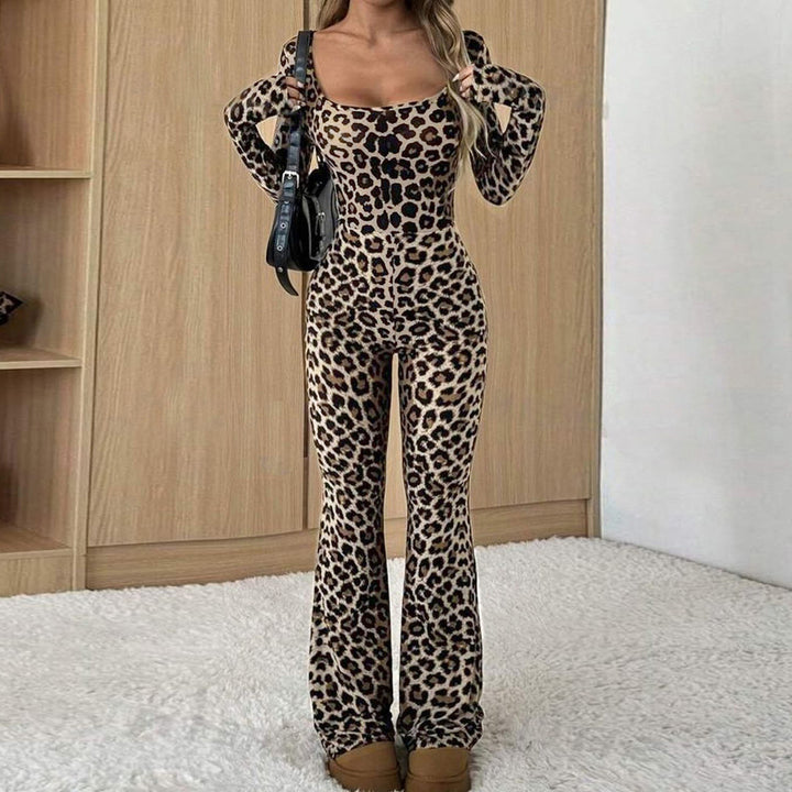 Square Neck Leopard Print Jumpsuit