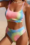 Tie-Dye Pleated Split Swimsuit