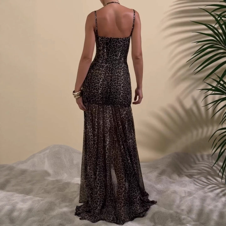 Elegant leopard print slip dress