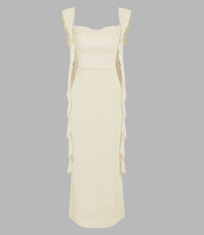 MESH RUFFLE HEM MAXI DRESS
