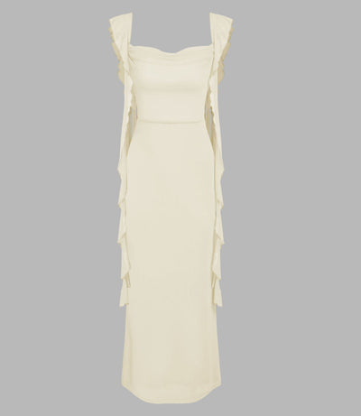 MESH RUFFLE HEM MAXI DRESS