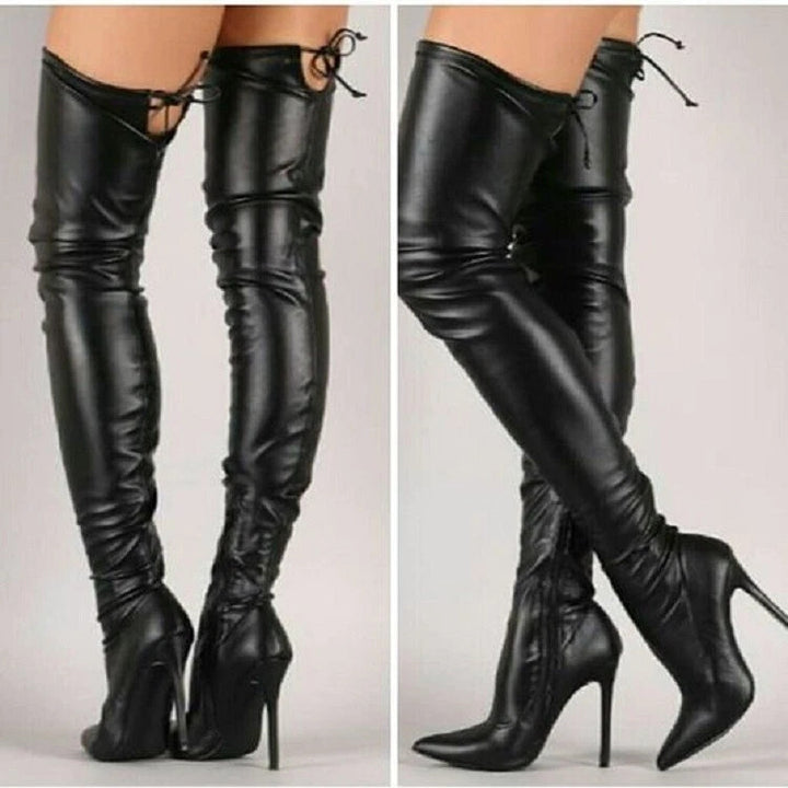 Over-the-knee elastic boots with back laces