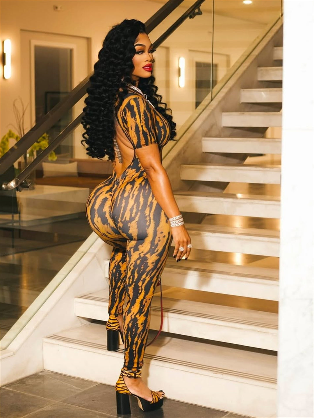 Leopard print backless bodysuit