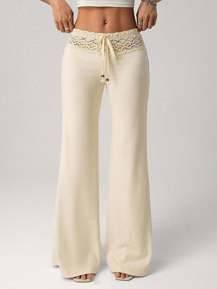 Elastic waist lace flared casual pants