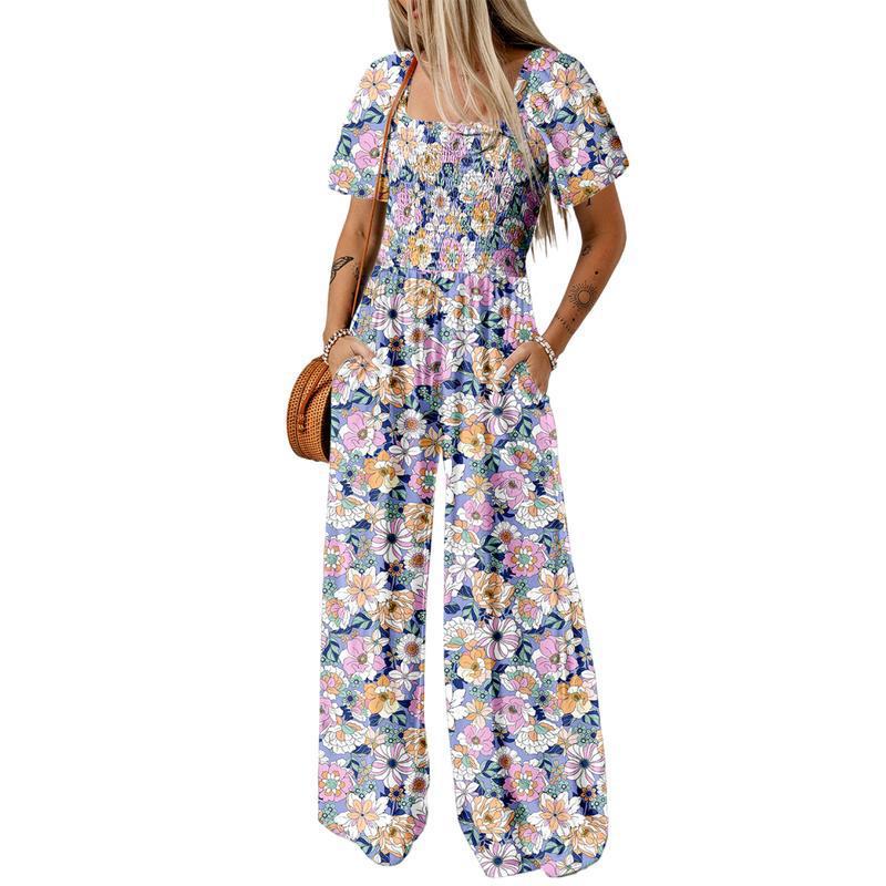 Printed pleated pocket jumpsuit