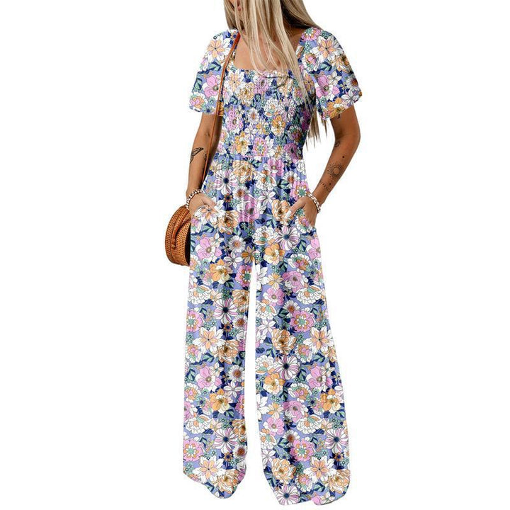 Printed pleated pocket jumpsuit