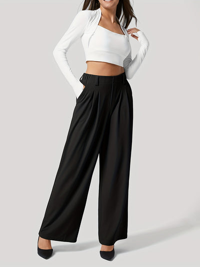 High waist wide leg casual trousers