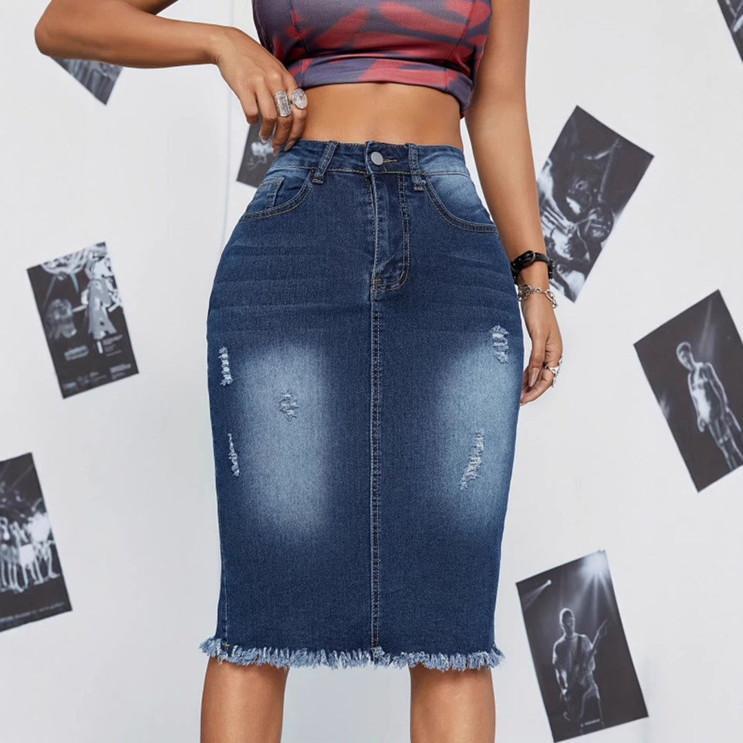 Ripped bodycon skirt with frayed edges midi skirt