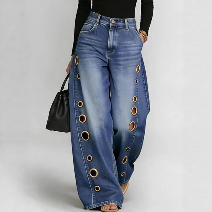 Retro Eyelet-Detail Wide-Leg Jeans