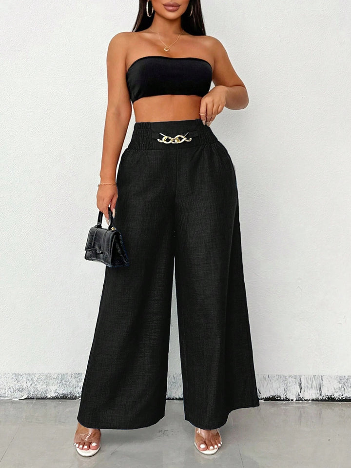 Retro High-Waisted Elastic Wide-Leg Trousers