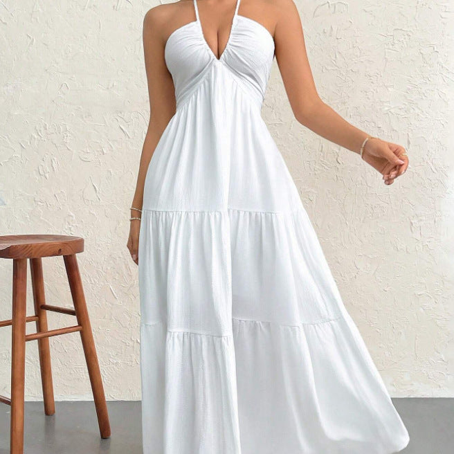 Backless halter-neck beach vacation dress