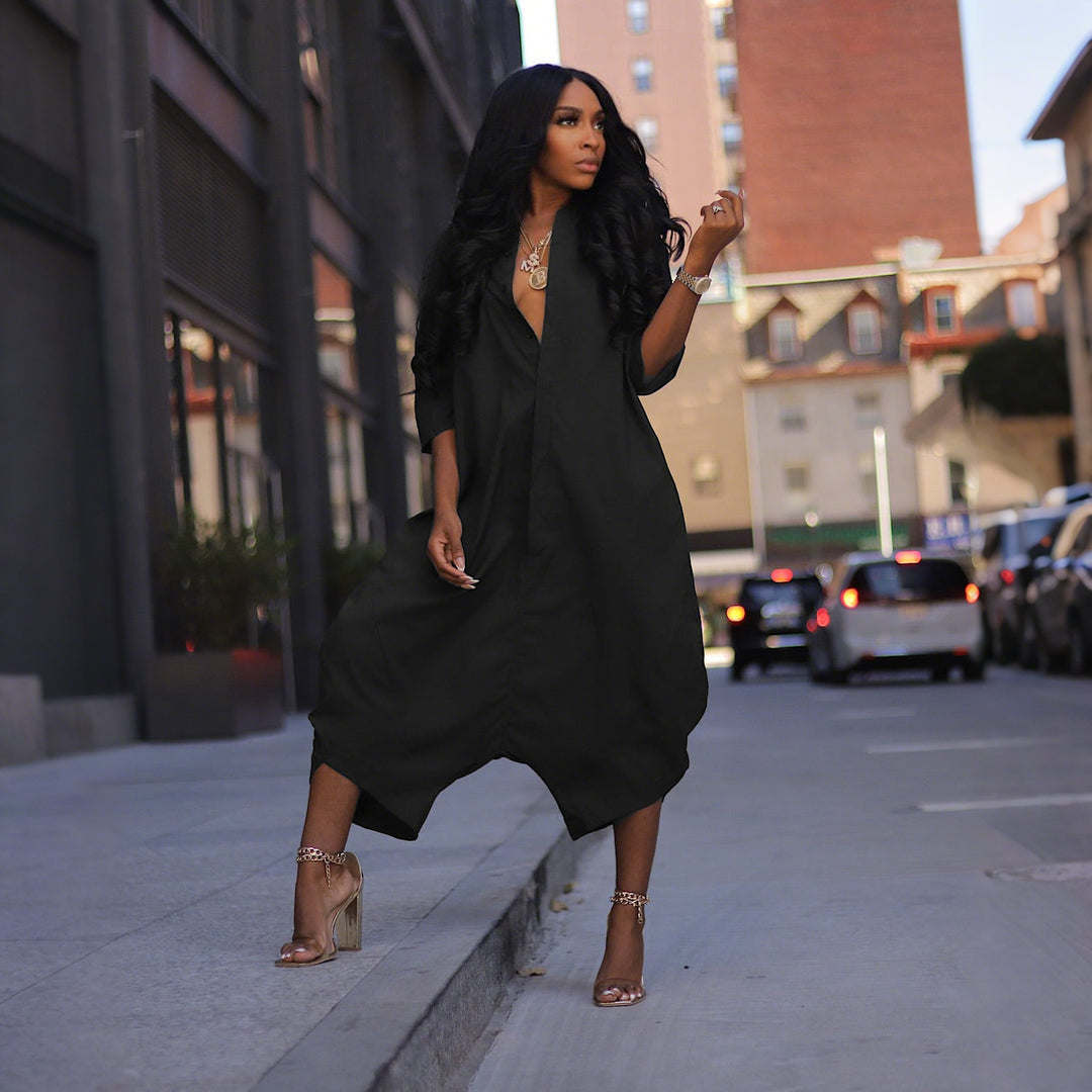Solid Color Loose-Fit Casual Jumpsuit