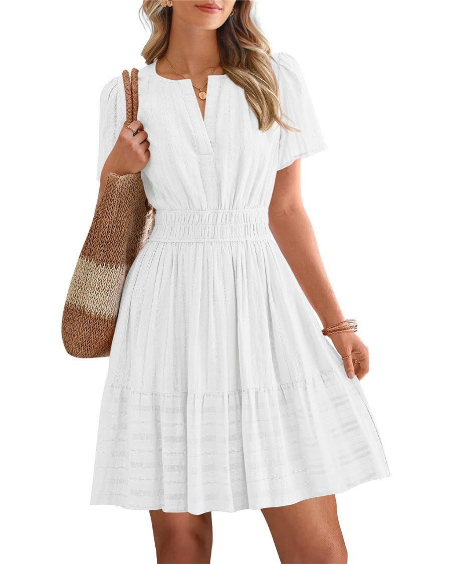 V-neck puff sleeve maxi dress