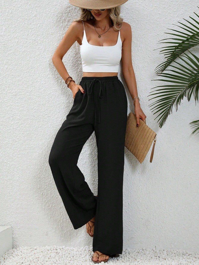 Solid color stylish straight leg pants