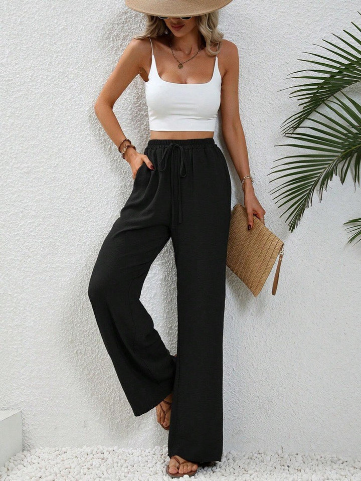 Solid color stylish straight leg pants
