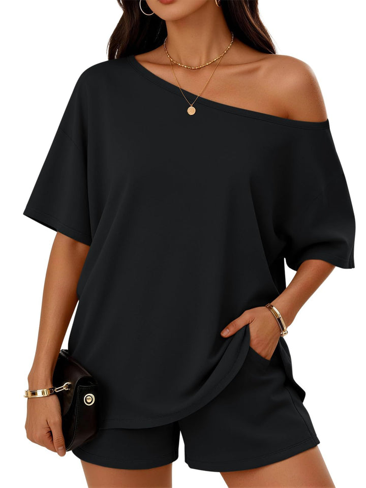 Casual Asymmetrical Top and Shorts Set