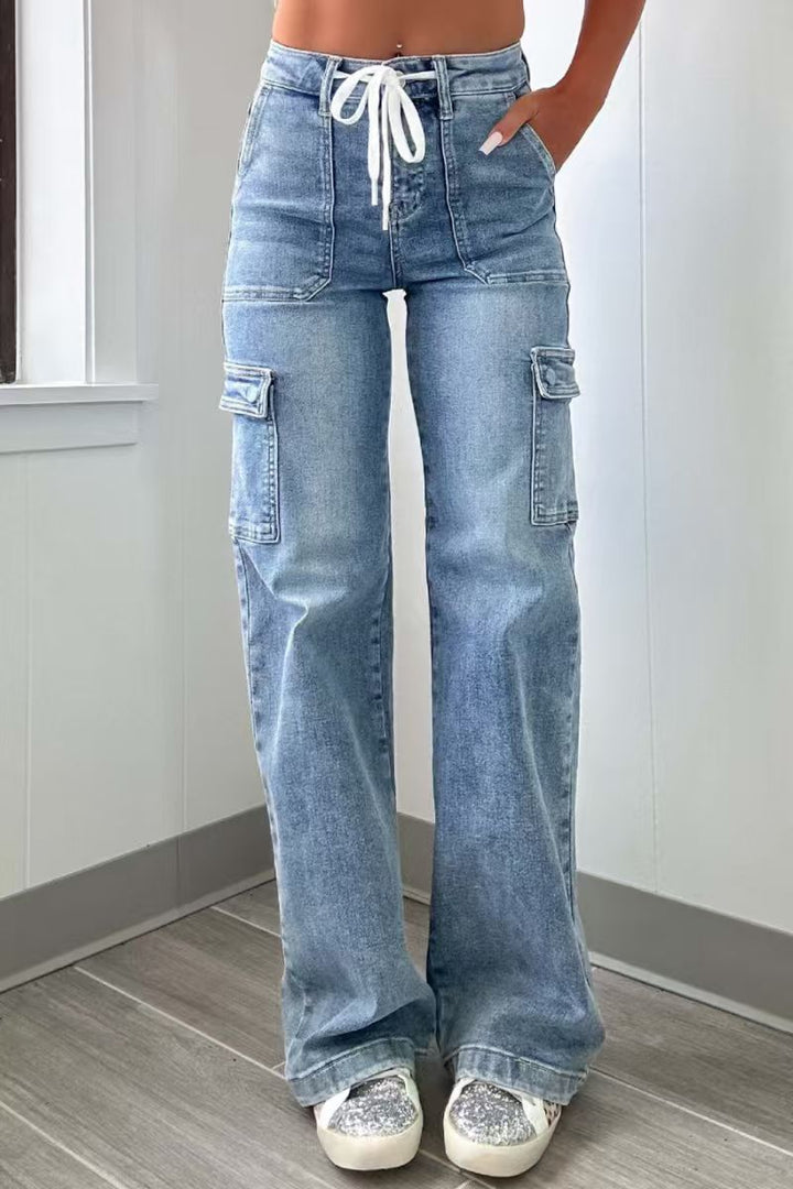 Casual drawstring straight leg jeans