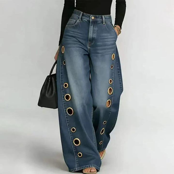 Retro Eyelet-Detail Wide-Leg Jeans