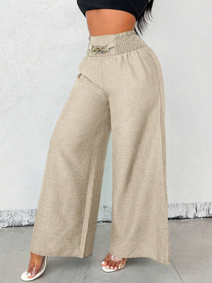 Retro High-Waisted Elastic Wide-Leg Trousers
