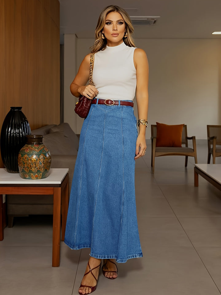 Plus-size denim maxi skirt