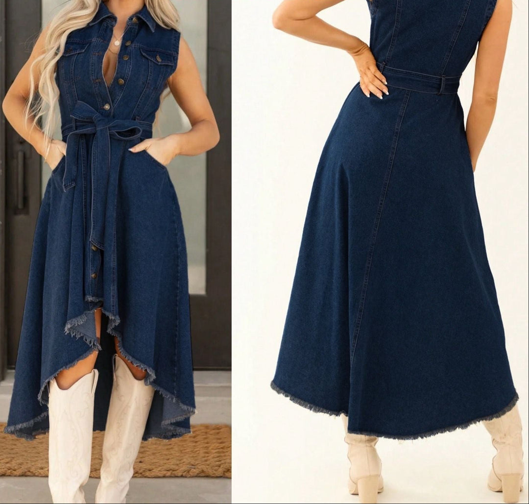Sleeveless irregular hem dress