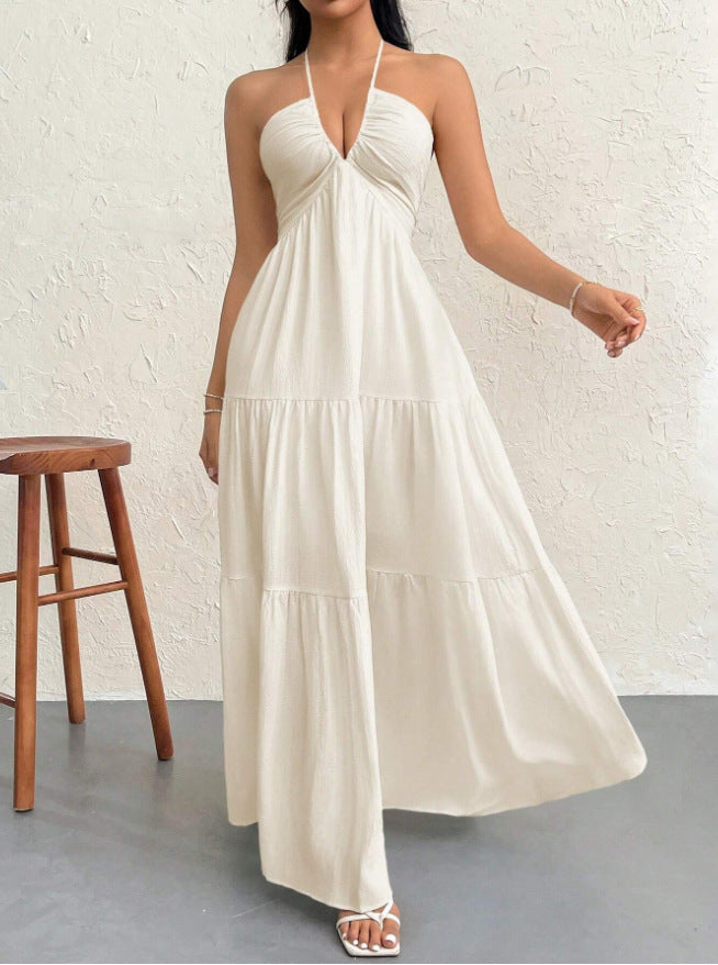 Backless halter-neck beach vacation dress