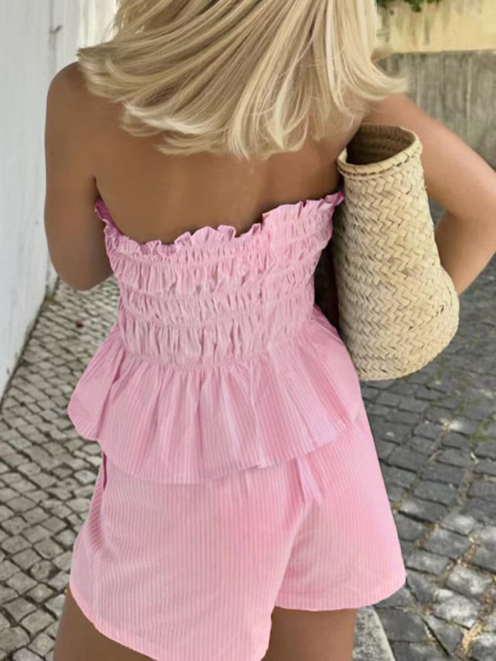 Summer strapless top and shorts casual two-piece set
