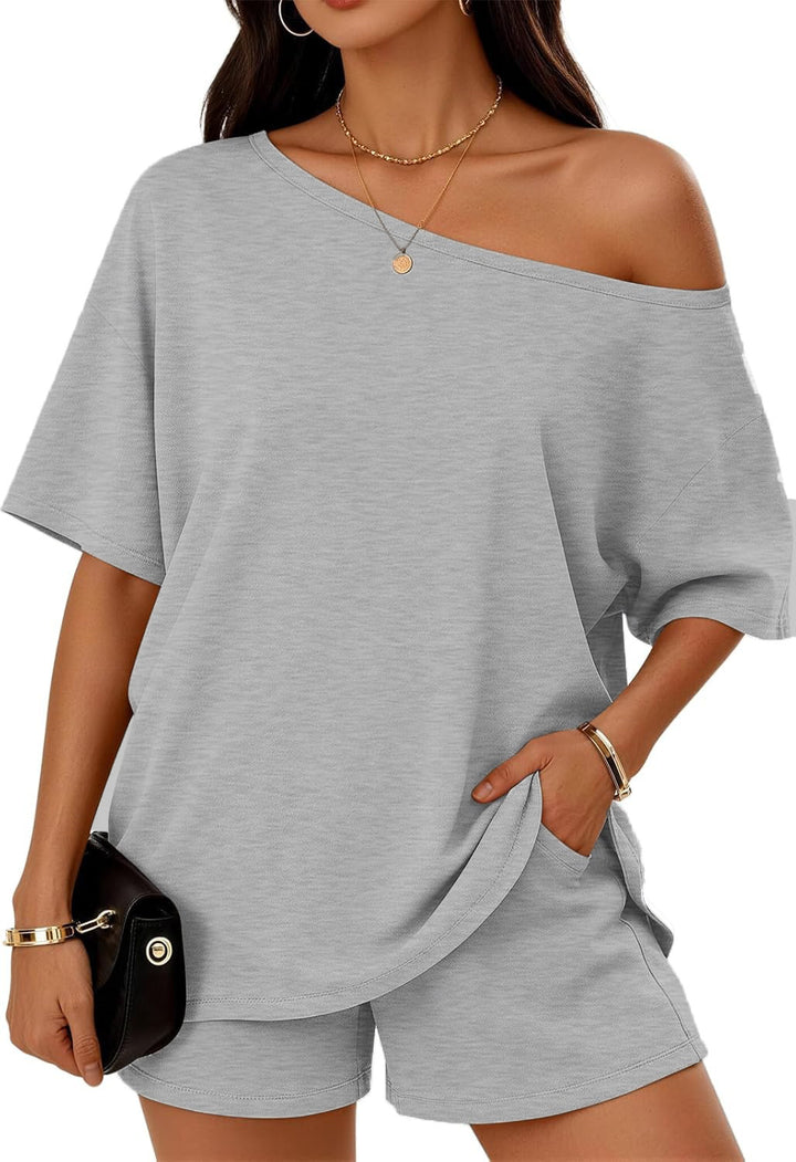 Casual Asymmetrical Top and Shorts Set