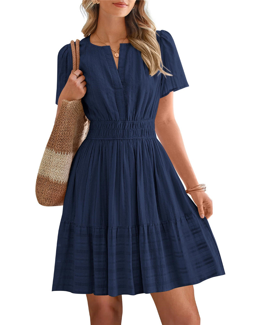 V-neck puff sleeve maxi dress